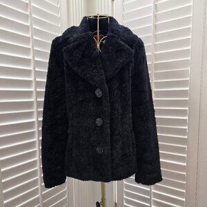 Brand: ESPRIT; Size: Small; Color: Black; Style: Faux Fur Button-Up Coat